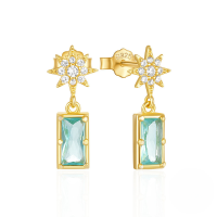 wholesale S925 Sterling Silver Octagonal Star Earrings With Sapphire And Zircons, Super Sparkling-Gold 925 silver