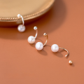 wholesale S925 silver arc-shaped pearl threaded bead earrings, retro French design, minimalist earrings G8347-0-0