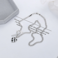 wholesale S925 Sterling Silver Korean-style Checkerboard Enamel Heart OT Buckle Trendy Fashion Necklace for Women-0-1