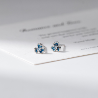 wholesale S925 Sterling Silver Fresh and Sweet Ins Style Blue Three-Petal Flower Diamond-Inlaid Iris Earrings M06414-A pair of earrings>925 silver