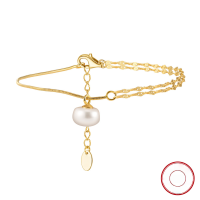 wholesale S925 Sterling Silver Cloud-Pull Anklet, Natural Rice Pearl Bracelet, Freshwater Pearl, Direct from Manufacturer, Wholesale-14K gold electroplating, approximately 1.73g 925 silver