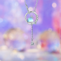 wholesale S925 Sterling Silver Dream Star Moon Tassel Necklace for Women Moonstone Ins Fresh Sweet and Luxurious High-End Sense Collarbone Chain-0-5