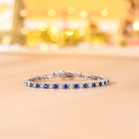 wholesale 925 Silver Jewelry Classic Four-Prong 3mm Lab-Grown Blue Sapphire Tennis Bracelet with Full Diamond Accents, Versatile and Luxurious for Socialites-16cm>3mm cultured sapphire + 5A zircon