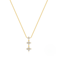 wholesale S925 Sterling Silver Four-leaf Clover Petal Zircon Accented Luxury Choker Necklace, Amazon Bestseller-Gold 925 silver