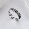 wholesale S925 Sterling Silver Korean-style Minimalist Bohemian Leaf Trendy Ins-style Open Adjustable Ring-0-2