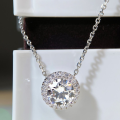 wholesale S925 Sterling Silver G Same Style D Color Moissanite Necklace for Women, Round Prong-Set Moissanite Pendant Choker, Versatile Circular Chain-0-0