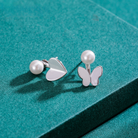 wholesale S925 Sterling Silver Plain Round Pearl Earrings for Women, Summer Style Small Fresh Sweet One Pair Two Ways Heart Butterfly Earrings-Shell Pearl Earrings-with Plastic Earplugs 925 Silver