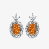 wholesale Metal material, Shepard Jewelry hot-selling niche design 4ct oval frost-cut color-changing orange 9*13 exquisite earrings, refined and high-end-Red【E1952】 Main Stone 9*13