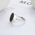 wholesale S925 Silver Fashion Korean Style Oval Black Onyx Minimalist Versatile Adjustable Open Ring-0-1