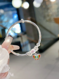 wholesale 999 Sterling Silver Bow Middle-to-Older Children's Bracelet for Girls, Elementary School Kids, Silver Jewelry, Single Piece-0-13