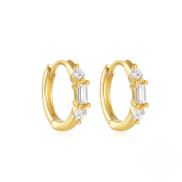 wholesale S925 Sterling Silver Double-layer Zircon And Opal Four-pointed Star Ear Hoop Ear Climber Earrings-Gold#1 925 Silver