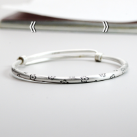 wholesale 999 Silver Adjustable Floral Bracelet for Women, Summer Pure Silver Creative Design Student Bangle with Handmade Push-Pull Flower-Small Flower Bracelet (1000134)  Pure Silver
