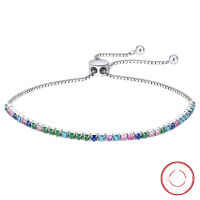 wholesale S925 Sterling Silver Tennis Chain with Colorful Zirconia Round Stones, Factory Direct Wholesale-2.0mm zirconium, adjustable: 16-23cm Weight: 2.89g 925 silver