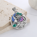 wholesale S990 Silver Retro Ethnic Style Double-sided Carved Enamel Koi Fish Lotus DIY Pendant Accessory-0-1