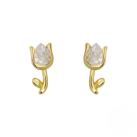 wholesale 925 Sterling Silver New Mini Tulip Flower Ear Studs, Korean Style, Chic And Unique-Gold 925 silver