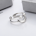 wholesale S925 Sterling Silver Korean-style Creative Geometric Sphere Expression Smiley Asymmetrical Versatile Open Ring-0-1