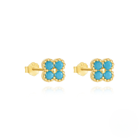wholesale S925 Sterling Silver Petal Set With Zircon And Turquoise, A Minimalist European-style Accessory Collection-Gold earrings-turquoise 925 silver