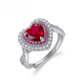 wholesale 925 Silver Cross-Border New Style Lab-Grown Ruby Ring Set with Heart-Shaped Luxurious Full Diamond Princess Style Ring-0-0