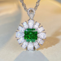 wholesale S925 Sterling Silver New Flower Full Diamond Necklace for Women, Jade Green High Carbon Diamond Pendant Collarbone Chain-0-0