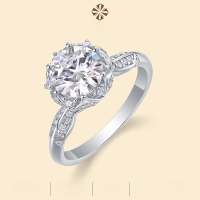 wholesale S925 Sterling Silver Moissanite Six-Prong Halo Pave Setting Closed Band Ring, Cross-Border TEMU Best-Selling New Style Direct Factory Wholesale-Moissanite 2 carats US 9