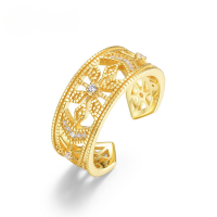wholesale S925 Silver Vintage Hollow-Out Palace Style Ring, Japanese and Korean New Design, Niche Adjustable Open Ring, Dropshipping Available-10K gold + swimming paint Adjustable opening