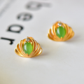 wholesale 925 Silver Gold Plated with Hetian Jasper Earrings, Cheongsam Ear Accessories, Unique Design Jade Earrings-0-2