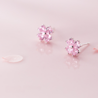 wholesale S925 Sterling Silver Earrings Women Korean Style Small Fresh Pink Diamond Flower Ear Studs Artistic Sweet Four-Leaf Clover Earrings G175-S925 silver pair 925 silver