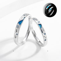 wholesale 925 Sterling Silver Luminous Couple Rings, Ins Light Luxury Trendy Starry Sea Wave Glow Unisex Matching Bands Gift for Girlfriend-Starry Sea Couple Ring/approx. 3.76g&gt;PR003960 sterling silver