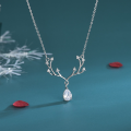 wholesale S925 Sterling Silver Maker Light Luxury Reindeer "With You All the Way" Diamond-Inlaid Teardrop Necklace for Women, Fashionable and Elegant Small Niche Collarbone Chain-0-5