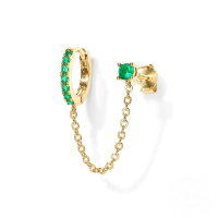 wholesale S925 Sterling Silver Single Row Zircon Ear Cuff With Drop And Solitaire Stud, Creative Trendy Earring-Single gold-green diamond 925 silver