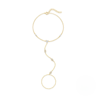 wholesale 925 Sterling Silver Rhinestone Evil Eye Heart Charm Bracelet Ring Chain Set-Gold 925 silver