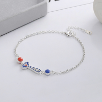 wholesale S925 sterling silver retro artistic style colorful resin Ruyi handle auspicious bracelet, new Chinese ethnic fashion accessory-162SM/approx. 3.3g>925 silver
