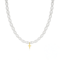 wholesale 925 Sterling Silver New Mini Rice Pearl Choker With Zircon Cross Pendant-0-4