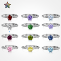wholesale 925 Sterling Silver Cross-Border European and American Women's Vintage Classic Minimalist 6-Prong Birthstone Series Adjustable Open Ring-0-3
