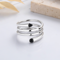 wholesale S925 Sterling Silver Multi-Layer Black Resin Open Ring, Trendy Hip-Hop Street Style Index Finger Ring-0-1