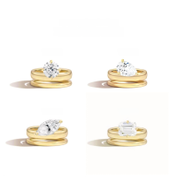 wholesale S925 Sterling Silver 2ct Moissanite Stackable Ring Set with Certificate, Plated in 18K Gold, Unisex, Versatile Ins Style-2 carat round moissanite ring  US size 7 (domestic size 15)