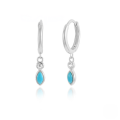 wholesale S925 Sterling Silver Ins Turquoise Marquise Hoop Earrings With Zircon Accents,-0-4