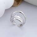 wholesale S925 Sterling Silver European and American Cross-Border Geometric Double-Layer Square Zircon Exaggerated Niche Unique Sense Open Ring-0-0