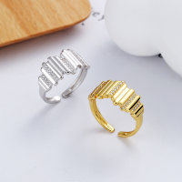 wholesale S925 Sterling Silver European and American Concave-Convex Surface Patchwork Niche Design White Zircon Inlaid Irregular Open Ring-DJ1124 Gold/approx. 2.7g &gt; Adjustable opening