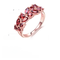 wholesale S925 silver rose gold plated with fashionably designed natural gemstone garnet ring, European and American style-925 silver with rose gold plating + natural garnet  US size 10