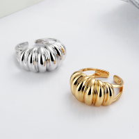 wholesale S925 Sterling Silver Irregular Croissant Bread Creative Design Open Ring European and American Fashion Index Finger Ring for Women-DJ1018/Gold color Approx. 4.8g &gt; Opening adjustable