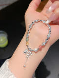 wholesale 999 Silver Lucky Bamboo Knot Agate and Broken Silver Bracelet for Women, Minimalist New Chinese Style Beaded Bracelet-0-9