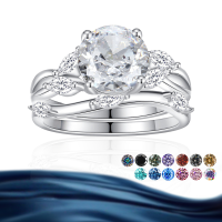 wholesale S925 Silver Ocean Wave Bride Ring Set for Women, European and American Fashion Luxury 2-Carat Moissanite Wedding Gift-Colorful Blue US 8