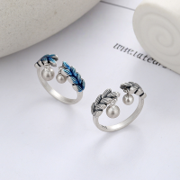 wholesale S925 Sterling Silver Vintage Matte Finish Wheat Grain Bead Fringe Open Ring Ethnic Style Index Finger Ring-707FJ/Vintage Approx. 3.8g &gt; Opening adjustable