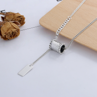 wholesale S925 Sterling Silver Personalized European and American Style English Tube Bead Small Pendant Tassel Minimalist Trendy Collarbone Chain Necklace-YL350/approx. 10.7g>925 silver