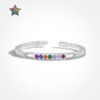 wholesale S925 Sterling Silver Light Luxury INS Style Women's Ring with Exquisite Colored Zircon Inlay, Minimalist and Elegant Open Design-DY121087-SS-CS>Adjustable opening
