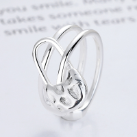 wholesale S925 Sterling Silver Creative Minimalist Hollow-out Safety Pin Design Ring, Ins Fashion Versatile Open Adjustable Index Finger Ring-1225JM bright silver/approx. 4g>Adjustable opening