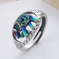 wholesale S925 Sterling Silver Enamel Dripping Resin Openwork Animal Auspicious Elephant Ring in Retro Exotic Style-0-0