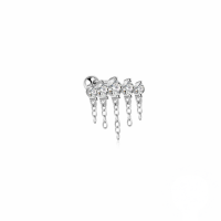 wholesale S925 Sterling Silver Rhinestone-studded Chain Tassel Earrings, Light Luxury Fashion-Single platinum #1