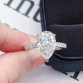 wholesale S925 Sterling Silver New High-Quality Simulated Diamond Luxurious Halo Pear-Shaped 7*10mm Drop Ring-0-3